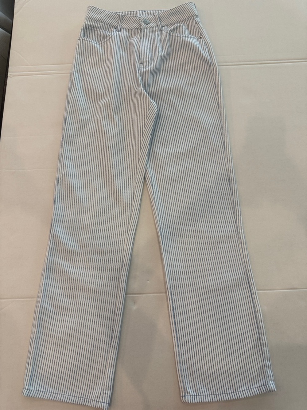 Zara Womens Blue & White Pinstripe Chinos
